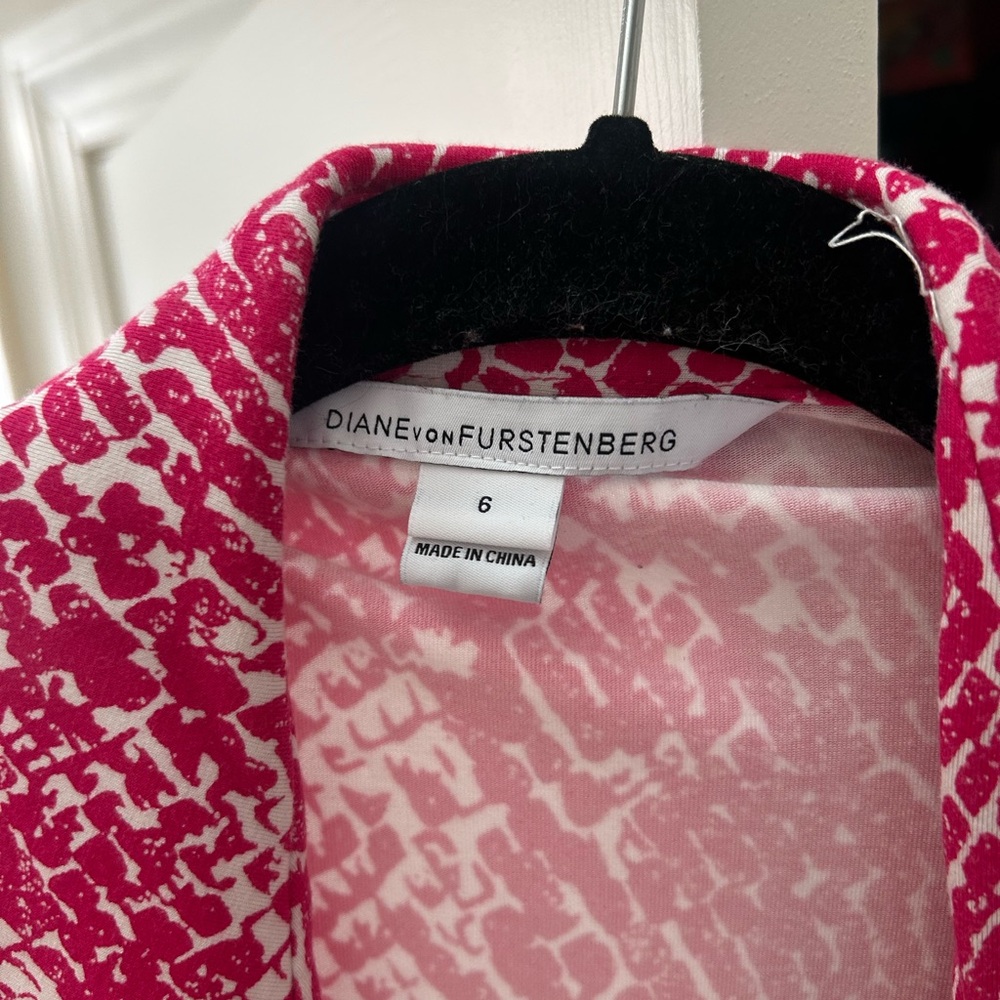 Diane Von Furstenberg Vibrant Pink and White Wrap Dress